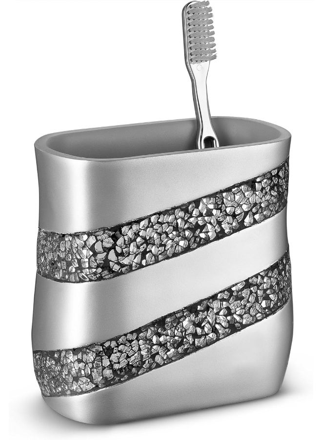 Creative Scents Silver Mosaic Toothbrush and Toothpaste Holder for Bathroom Decorative Bathroom Toothbrush Holder Family Toothbrush Cup with One Large Opening to Hold Multiple Toothbrushes at Once - Image 4
