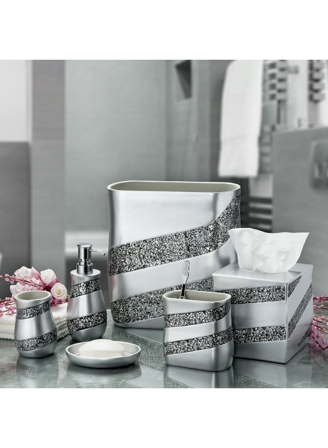 Creative Scents Silver Mosaic Toothbrush and Toothpaste Holder for Bathroom Decorative Bathroom Toothbrush Holder Family Toothbrush Cup with One Large Opening to Hold Multiple Toothbrushes at Once - Image 1