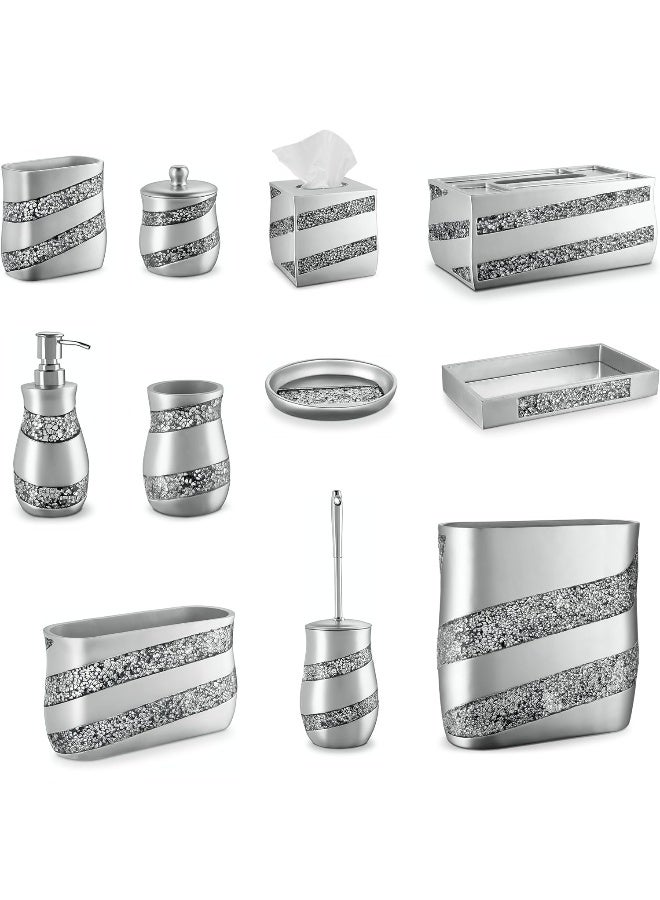 Creative Scents Silver Mosaic Toothbrush and Toothpaste Holder for Bathroom Decorative Bathroom Toothbrush Holder Family Toothbrush Cup with One Large Opening to Hold Multiple Toothbrushes at Once - Image 3