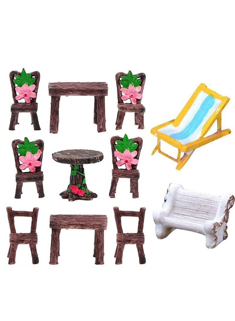 Y&D Micro Furniture Ornaments, 11Pcs Fairy Garden Ornaments Miniature Table and Chairs Set Village for Dollhouse Accessories Home Landscape Decoration  - Image 1