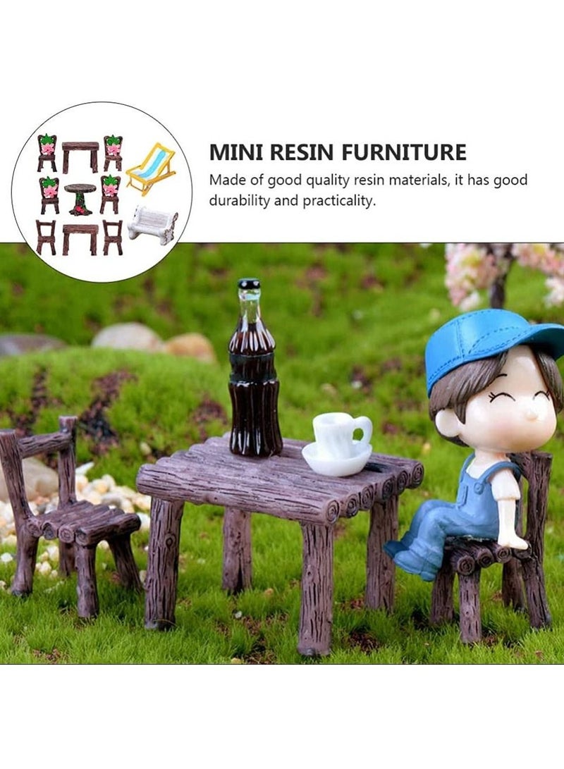 Y&D Micro Furniture Ornaments, 11Pcs Fairy Garden Ornaments Miniature Table and Chairs Set Village for Dollhouse Accessories Home Landscape Decoration  - Image 2