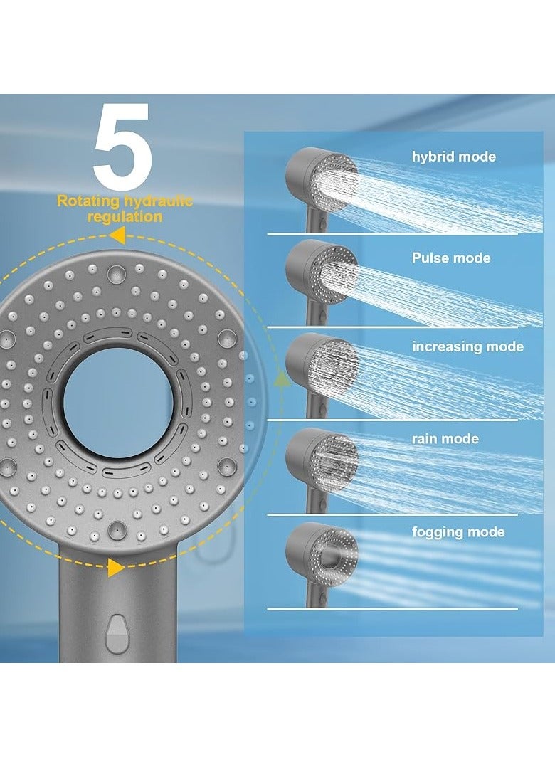 BEILINGDUN High Pressure Shower Head, Filtered Shower Head with Handheld, Multiple Spray Modes with Pause Switch Water Saving Filter Showerhead,Showerhead Set, for Pets Bath (Grey) - Image 2