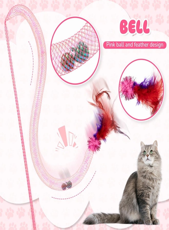 Leitee 101 Pcs Cat Interactive Toys Set with 1 Cat Paw Gift Storage Bags Feather Teaser Wand Springs Mice Fish Crinkle Balls Bell Balls Pillow, Puzzle Toys for Cats Gift Indoor (Pink) - Image 4