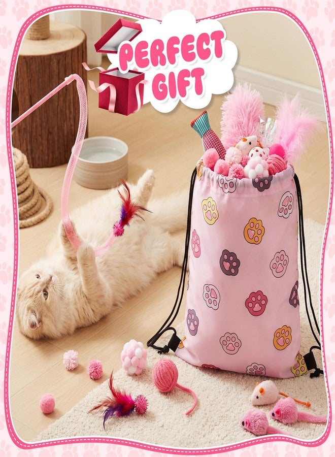 Leitee 101 Pcs Cat Interactive Toys Set with 1 Cat Paw Gift Storage Bags Feather Teaser Wand Springs Mice Fish Crinkle Balls Bell Balls Pillow, Puzzle Toys for Cats Gift Indoor (Pink) - Image 5