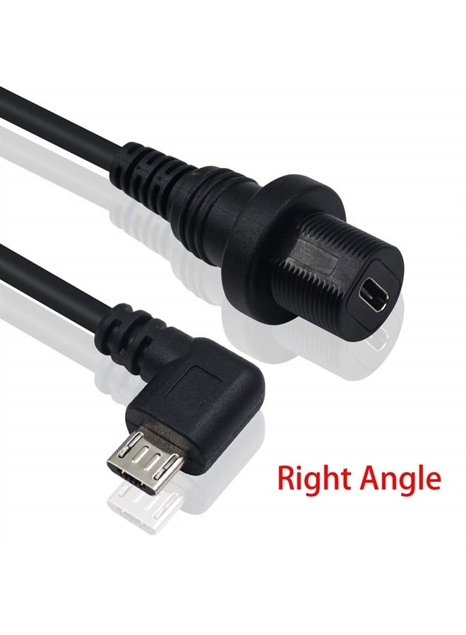 Micro USB Panel Mount Cable, Right Angled 90 Degree Micro USB Mount Extension Dash Flush Cable Male to Female for Car, Boat, Motorcycle, Truck Dashboard 30cm/12 Inch