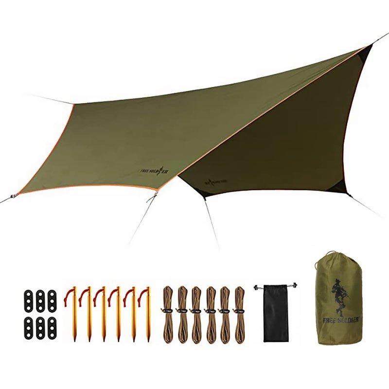 FREE SOLDIER Camping Tarp Waterproof Portable Multifunctional Outdoor Camping Traveling Awning Backpacking Shelter Rain Tarp (Greenish Brown 6 Loop 10Ã—12ft) - Image 1
