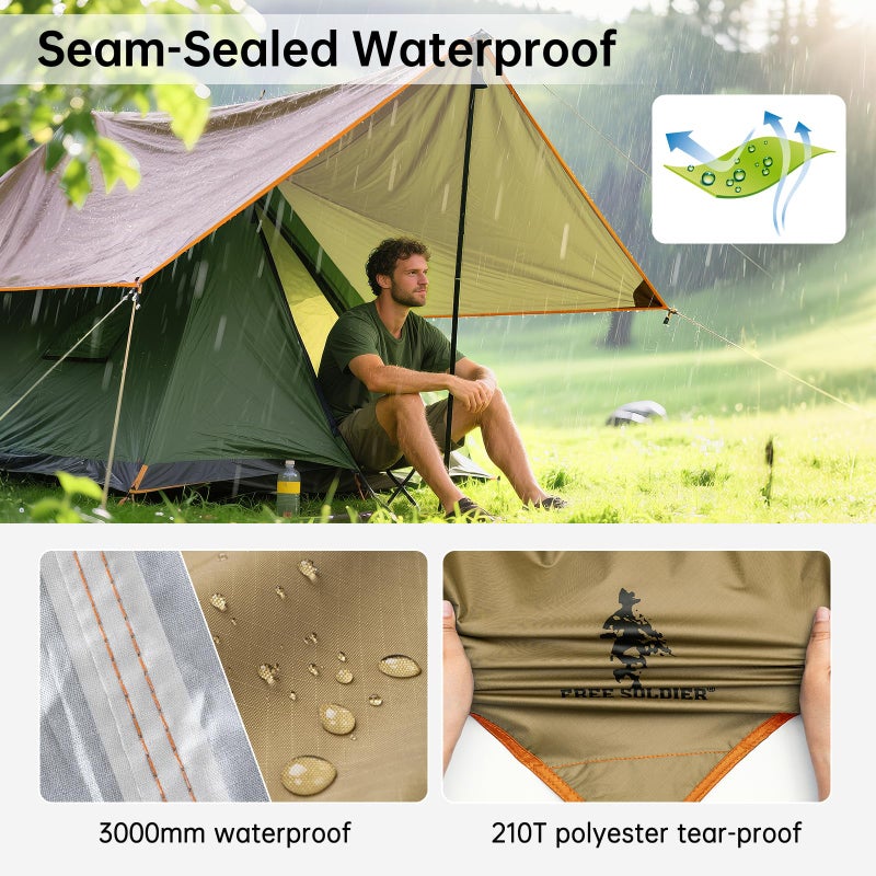 FREE SOLDIER Camping Tarp Waterproof Portable Multifunctional Outdoor Camping Traveling Awning Backpacking Shelter Rain Tarp (Greenish Brown 6 Loop 10Ã—12ft) - Image 3