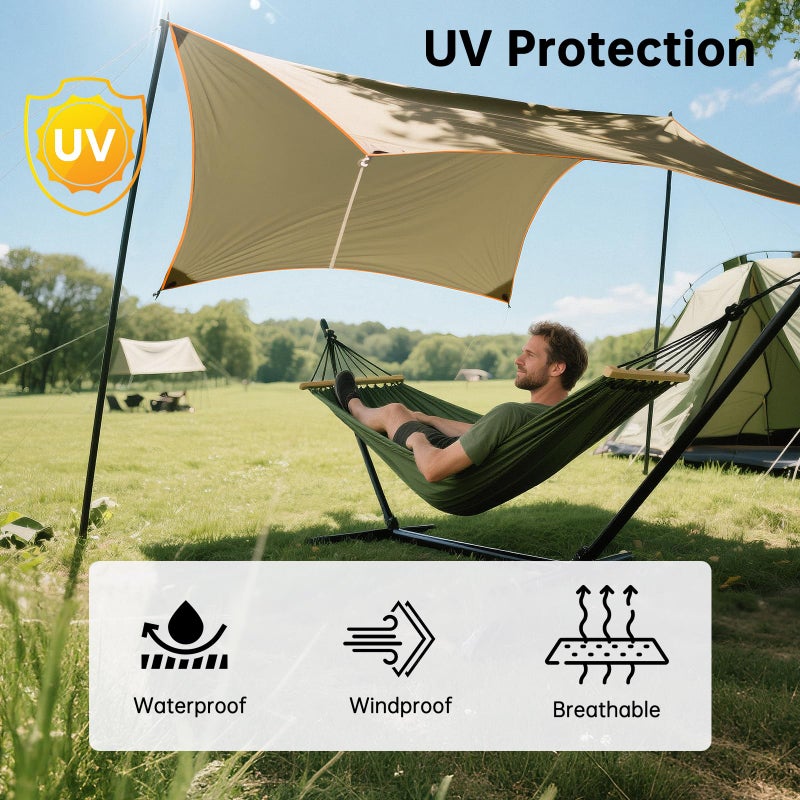 FREE SOLDIER Camping Tarp Waterproof Portable Multifunctional Outdoor Camping Traveling Awning Backpacking Shelter Rain Tarp (Greenish Brown 6 Loop 10Ã—12ft) - Image 4