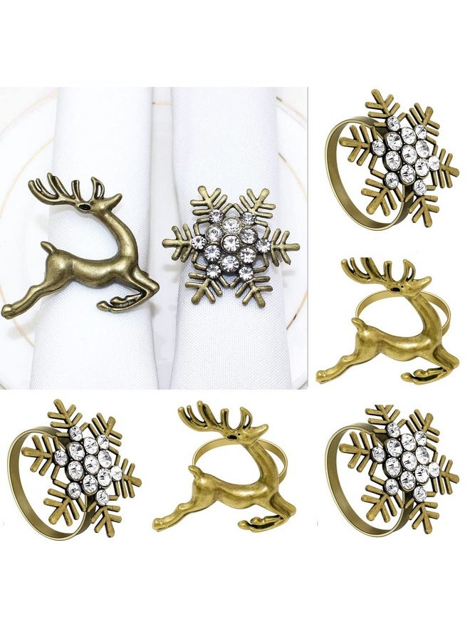 Elehere Christmas Napkin Rings Set of 12, 6 Snowflake + 6 Reindeer for Winter Wedding, Birthday, Holiday Dinners, Holiday Parties, Everyday Use, Vintage  - Image 1