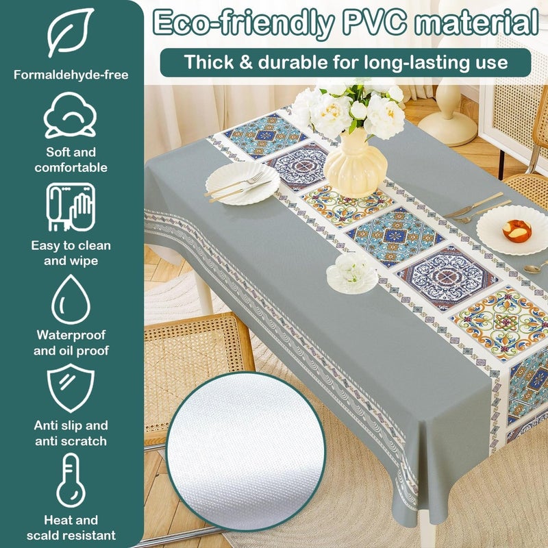 يام لوك منديل طاولة من PVC صديق للبيئة من Yumlock، مقاوم للماء وقابل للغسيل، مضاد للبقع، مناسب للطاولات المستطيلة (مقاس 140x220 سم، تستوعب 6-8 أشخاص)، لاستخدامه في المنازل أو المطابخ أو الولائم (لون رمادي). - Image 2