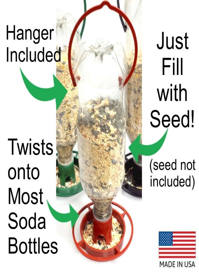 Gadjit Soda Bottle Bird Feeder - 3 Pack | Turn Soda Bottles into Eco-Friendly Wild Bird-Seed Feeders | Fun DIY for Kids, Scouts, Clubs, Grandparents | Promotes Recycling & Reuse (Green) - Image 3