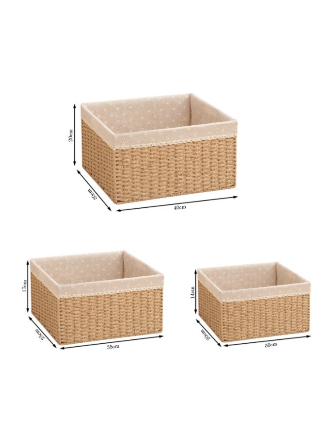 LINGWEI Wicker Baskets with Lids Liner Set of 3 Paper Rope Woven Decorative Nesting Storage Baskets Rectangular Container Bins Beige - Image 4