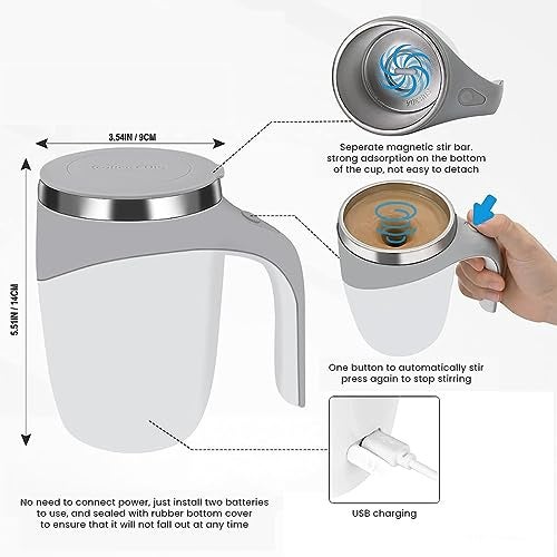 Maharsh Automatic Magnetic Stirring Coffee Mug, Rotating Home Office Travel Mixing Cup Suitable For Coffee, Milk, Cocoa And Other Beverages (Rechargable White), 380 ML - Image 2