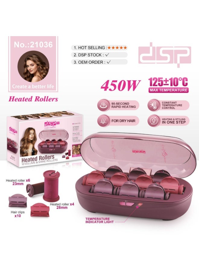 DSP Hair Rollers,Fast Heat Roller for Long,Medium & Short Hair, 6 Ceramic Flocked 23mm and 4 28mm Heated Hair Rollers with Clips, for Women, Volume & Curls - Image 1
