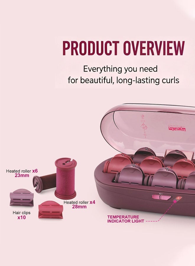 DSP Hair Rollers,Fast Heat Roller for Long,Medium & Short Hair, 6 Ceramic Flocked 23mm and 4 28mm Heated Hair Rollers with Clips, for Women, Volume & Curls - Image 3