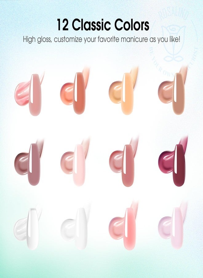 ROSALIND Pink Poly Nail Gel Kit -12 Colors + Nail Art Accessories Kit Nude Shades Poly Nails Gel Starter Kit with Slip Solution All Seasons Classic Colors Nails Extensions Set with Mini UV Lamp - Image 3