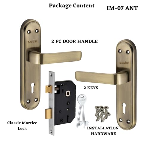 SARDAR IM-07 Iron Handle Set 7 Inch|2 Keys | 6 Lever Single Turn Lock Set| Handle Set for Door, Bathroom, Bedroom, Living Room| (Antique) - Image 3