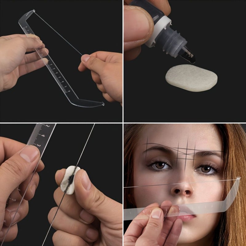 Transparent White Boxed Eyebrow Positioning Tools Trimmer Set Ruler Corrector Reusable Professional Level Measuring Tool for Eyebrow Line Drawing - Image 1