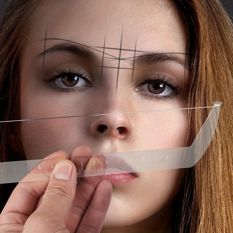 Transparent White Boxed Eyebrow Positioning Tools Trimmer Set Ruler Corrector Reusable Professional Level Measuring Tool for Eyebrow Line Drawing - Image 5