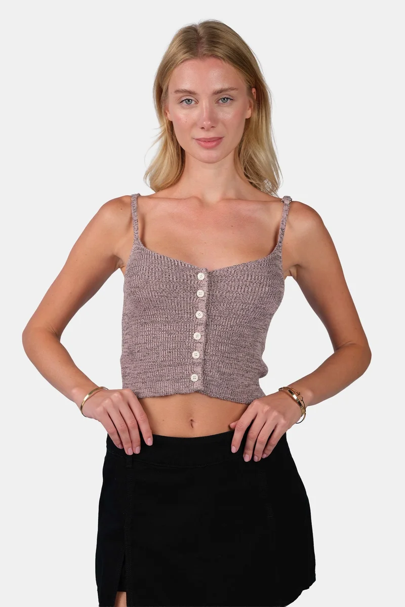 Virgio  Self Design Viscose Melange Strappy Crop Knit Cami for Women for Women | Best Price UAE