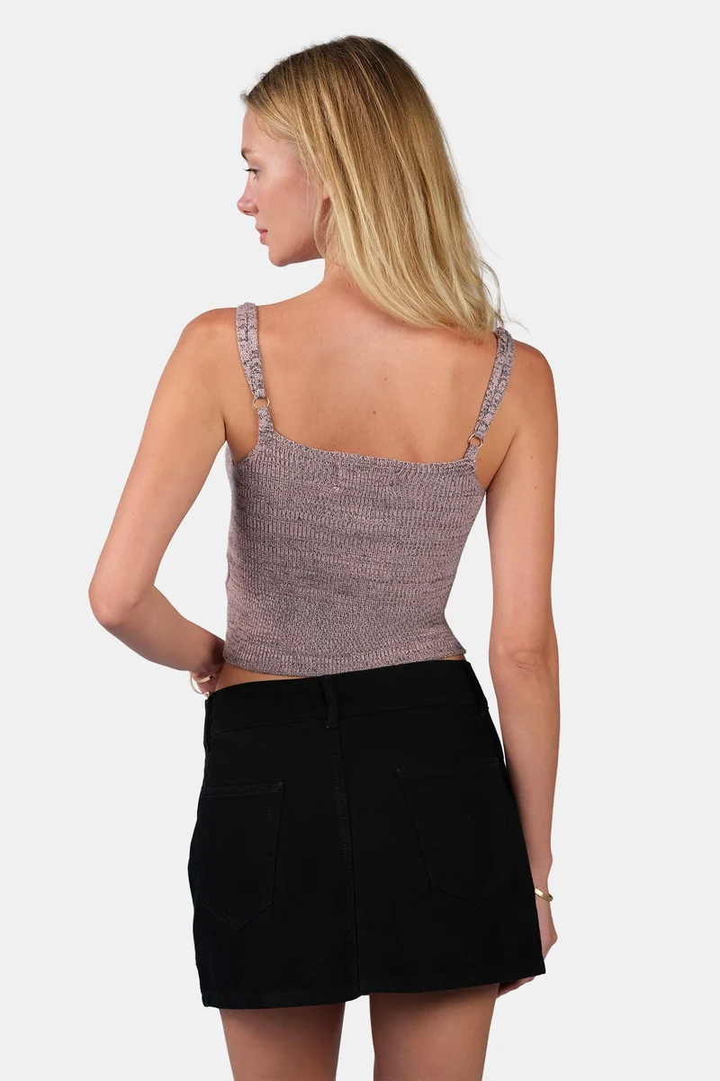 Virgio  Self Design Viscose Melange Strappy Crop Knit Cami for Women for Women | Best Price UAE