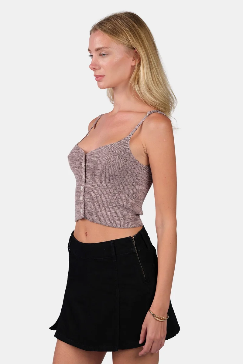 Virgio  Self Design Viscose Melange Strappy Crop Knit Cami for Women for Women | Best Price UAE