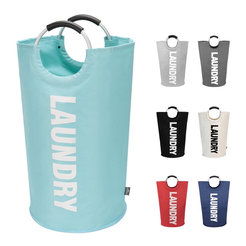 DOKEHOM 90L Large Laundry Basket, Collapsible Laundry Bag, Freestanding Tall Clothes Hamper, Foldable Washing Bin (Light Blue) - Image 1