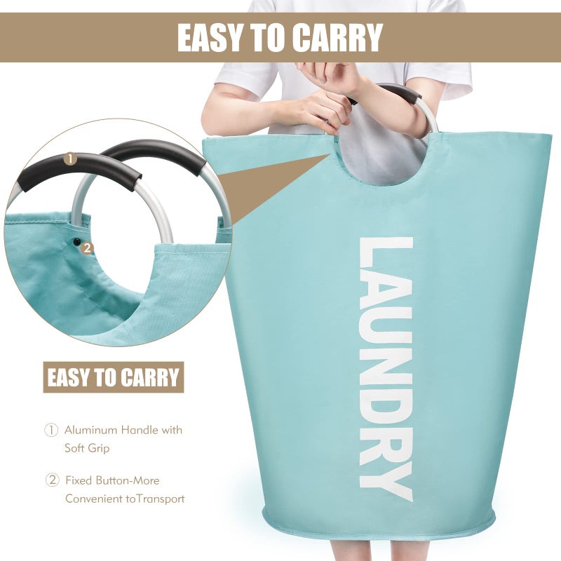 DOKEHOM 90L Large Laundry Basket, Collapsible Laundry Bag, Freestanding Tall Clothes Hamper, Foldable Washing Bin (Light Blue) - Image 5