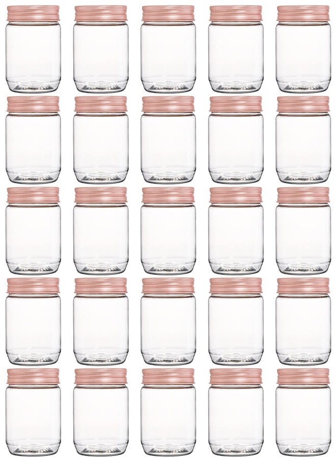 Fasmov 25 Pack 8 Ounce Clear Plastic Jars Containers with Rose Gold Lids, Round Empty Plastic Slime Storage Containers for Kitchen & Household Storage - BPA Free - Image 1