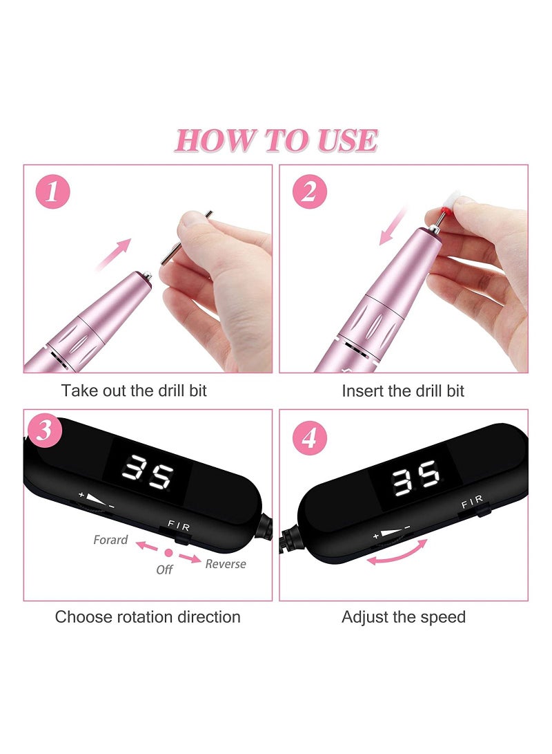 general 30000RPM Portable Electric Nail Drill, Compact Efile Handpiece Professional Manicure Pedicure Nail File Drill Kit, Rosegold - Image 3