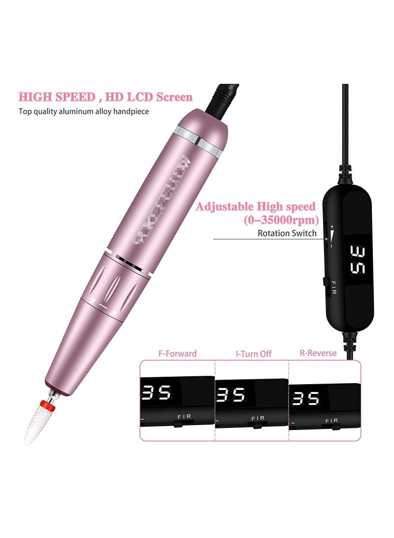 general 30000RPM Portable Electric Nail Drill, Compact Efile Handpiece Professional Manicure Pedicure Nail File Drill Kit, Rosegold - Image 2