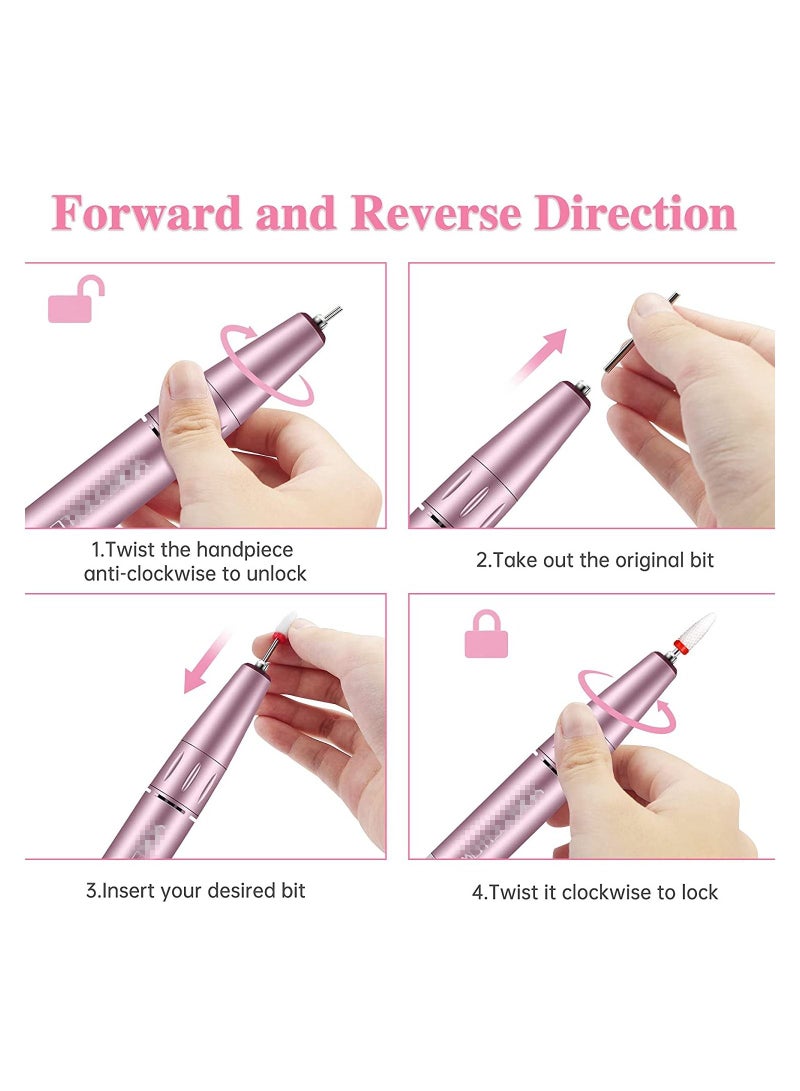 general 30000RPM Portable Electric Nail Drill, Compact Efile Handpiece Professional Manicure Pedicure Nail File Drill Kit, Rosegold - Image 4