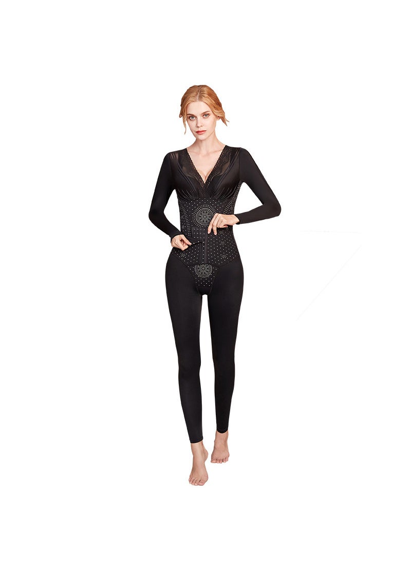 Generic - Long Sleeve Coffee Body Shaper For Women Postpartum Slimming Waist Tummy Control Leggings High Waist Hip Lifting Shapewear Black with buttons - Image 1