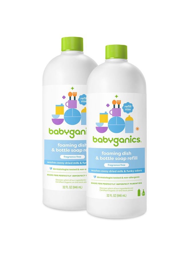 Babyganics Foaming Dish & Bottle Soap, Fragrance Free, Plant-Derived Cleaning Power, Removes Dried Milk, 32 Fl Oz (Pack of 2), Packaging May Vary  - Image 1