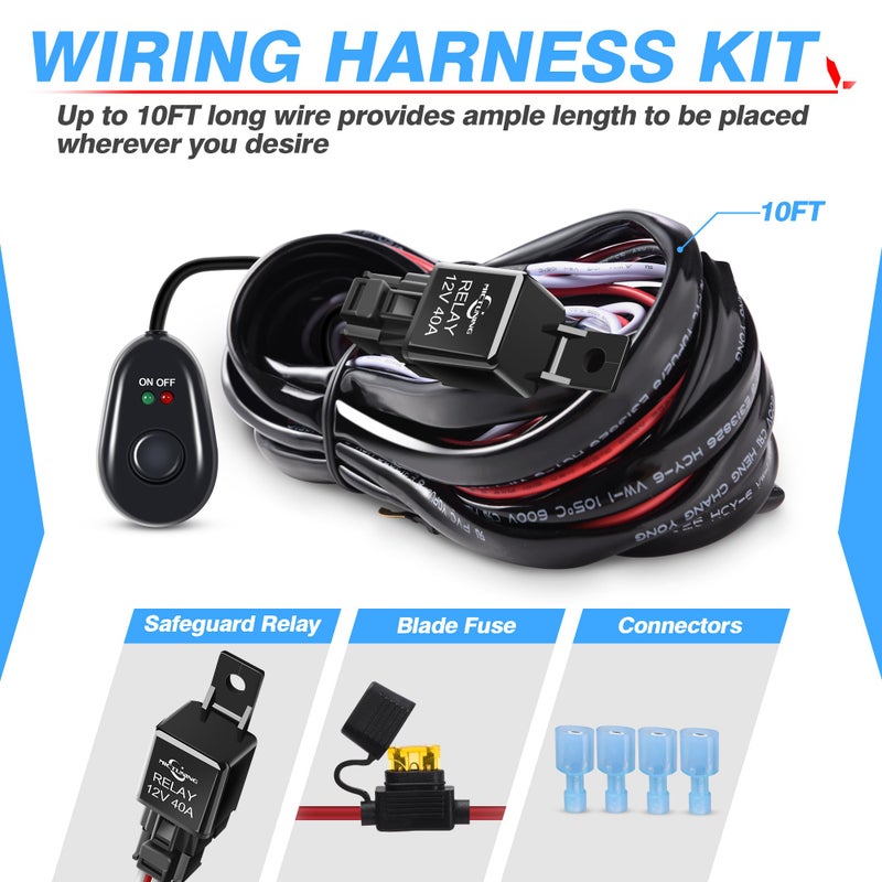 MICTUNING LED Light Bar Wiring Harness Off Road Power 40A Relay Fuse ON-Off Switch (2 Lead) - Image 2