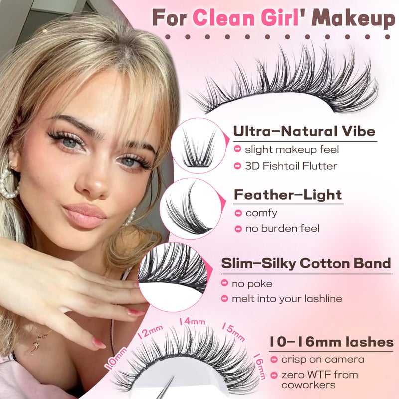 Goddvenus Lash Clusters Kit Wispy Eyelash Clusters Lashes Natural DIY Lash Extension Kit 10-16mm Cluster Eyelash Extensions Kit 300pcs C Curl Individual Lashes Cluster Eyelash (With Tweezers) - Image 2