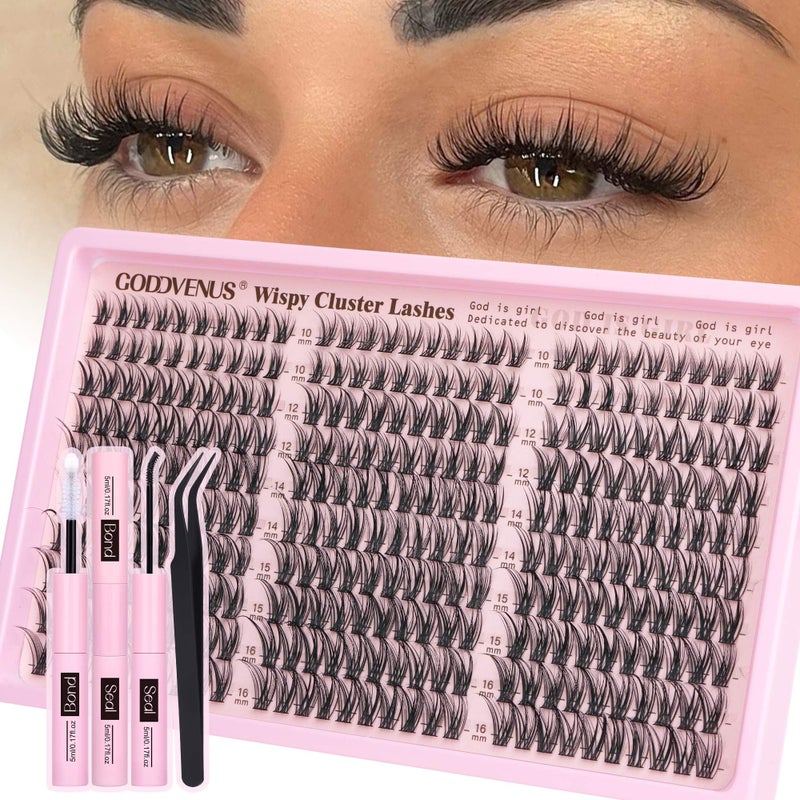 Goddvenus Lash Clusters Kit Wispy Eyelash Clusters Lashes Natural DIY Lash Extension Kit 10-16mm Cluster Eyelash Extensions Kit 300pcs C Curl Individual Lashes Cluster Eyelash (With Tweezers) - Image 1