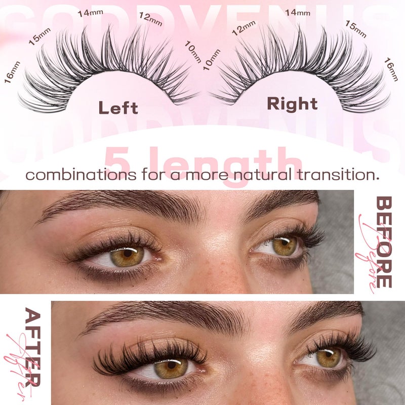 Goddvenus Lash Clusters Kit Wispy Eyelash Clusters Lashes Natural DIY Lash Extension Kit 10-16mm Cluster Eyelash Extensions Kit 300pcs C Curl Individual Lashes Cluster Eyelash (With Tweezers) - Image 4