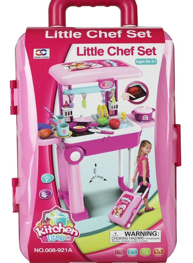 Little Chef Set Trolley Portable 2-In-1 Durable With Equipments Playset cm - Image 4