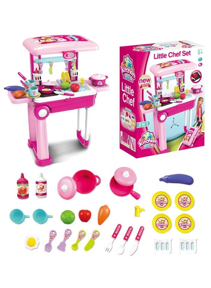 Little Chef Set Trolley Portable 2-In-1 Durable With Equipments Playset cm - Image 3