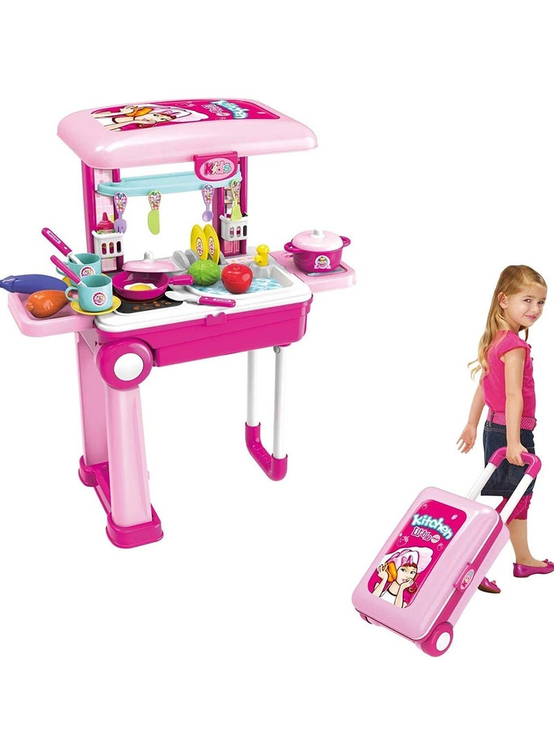 Little Chef Set Trolley Portable 2-In-1 Durable With Equipments Playset cm - Image 1