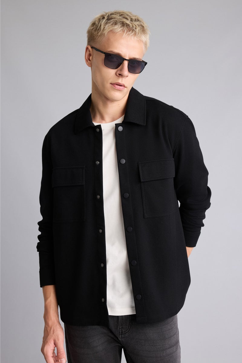 DeFacto Black Man Regular Fit Shirt Collar Shirt Jacket Casual - Image 1