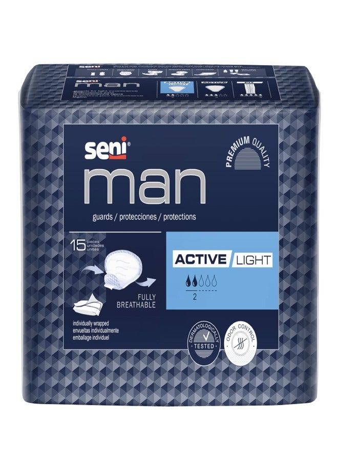 Seni Man Premium Bladder Control Guards Active Light Pads - 15 Pieces | High Absorbency, Breathable, Leak-Proof Incontinence Protection & Comfort | Travel Friendly - Image 1