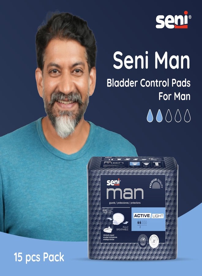 Seni Man Premium Bladder Control Guards Active Light Pads - 15 Pieces | High Absorbency, Breathable, Leak-Proof Incontinence Protection & Comfort | Travel Friendly - Image 5