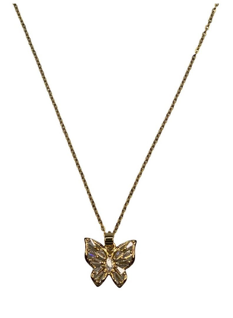 Influence Germany Butterfly Crystal Pendant Necklace – Gold-Tone Stainless Steel - Image 2