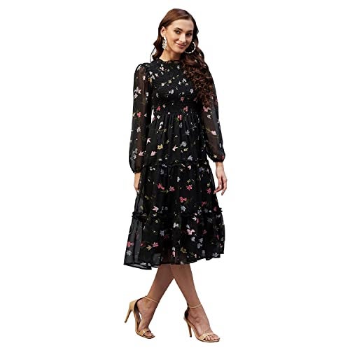 Rare Women Casual Black Colour Midi Fit and Flare Floral Dress, Small - Image 3