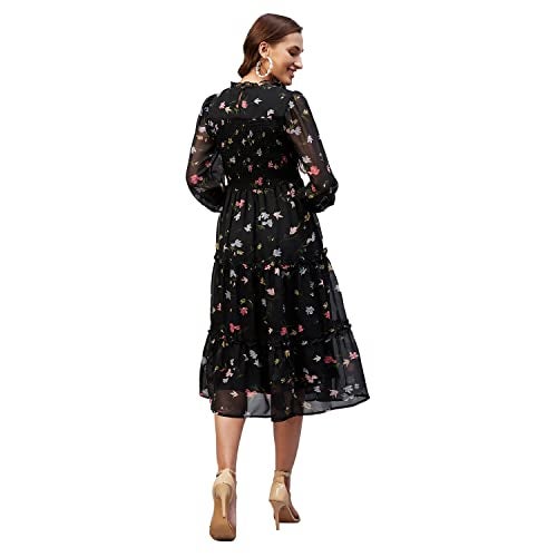 Rare Women Casual Black Colour Midi Fit and Flare Floral Dress, Small - Image 4