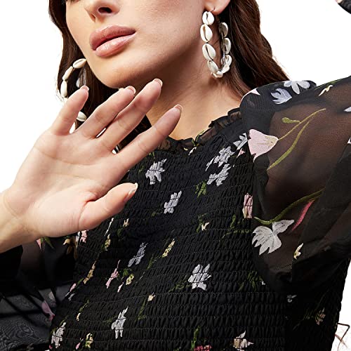 Rare Women Casual Black Colour Midi Fit and Flare Floral Dress, Small - Image 5