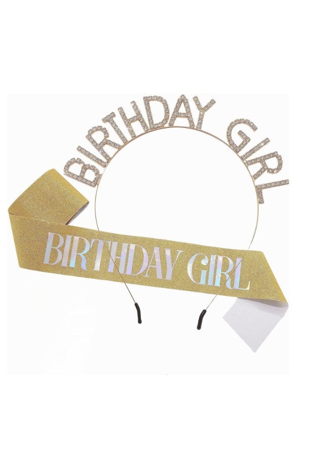 Birthday Girl Sash and Rhinestone Tiara Crown Glitter Birthday Sash Gifts for Girls Happy Birthday Party Decorations Supplies