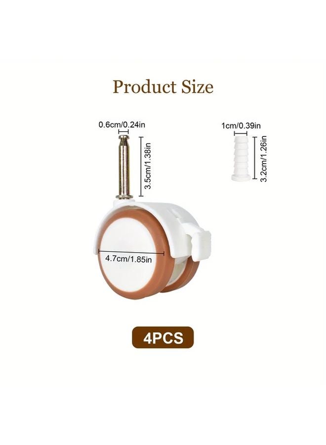4Pcs White Rubber Casters With Brakes For Furniture Beds Cabinets Noiseless Wheels - Image 5